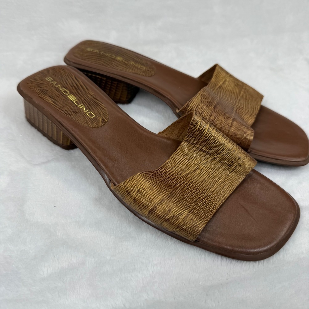 Bandolino Brown Reptile Print Square Toe Low Block Heel Slide Sandals Brazil 6.5